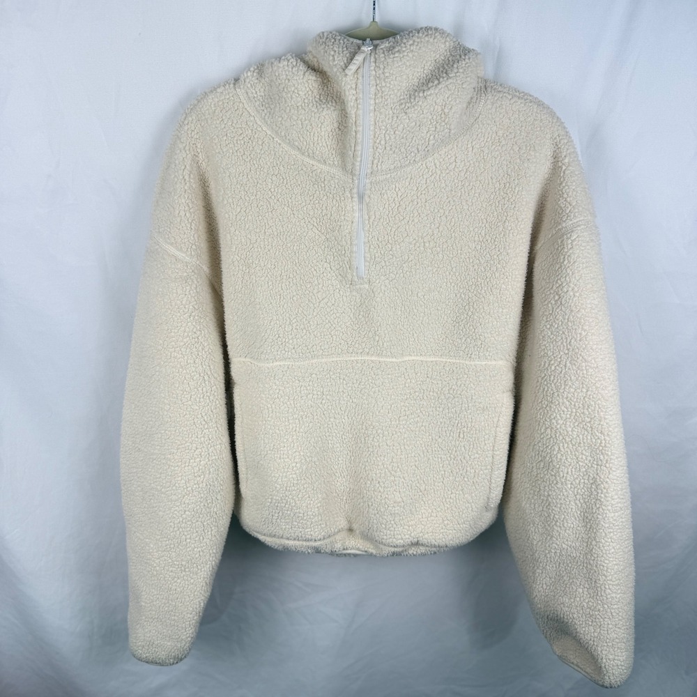 Standard Cloth Cream Quarter Zip Sherpa Hooded Pullover Faux Shearling Small